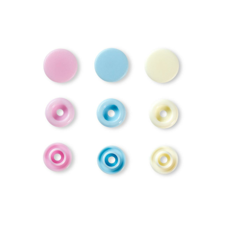 Color Snaps bouton pression rose/bleu clair/perle, Prym Love, plastique 12,4mm, 30 pièces (393007)