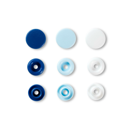 Color Snaps bouton pression bleu blanc bleu clair, Prym Love, plastique 12,4mm, 30 pièces (393009)