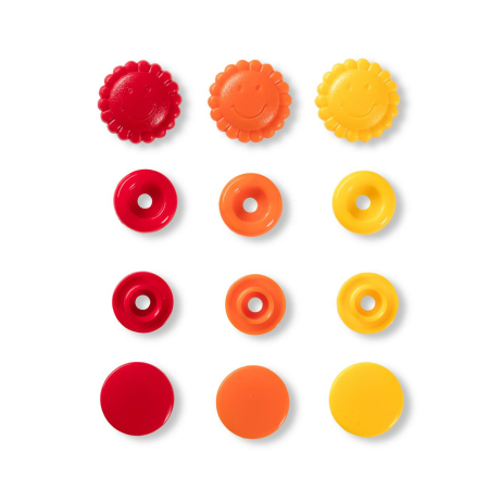 Bouton pression, Prym Love, fleurs, 13,6mm, jaune rouge orange 21 pièces  (393080)