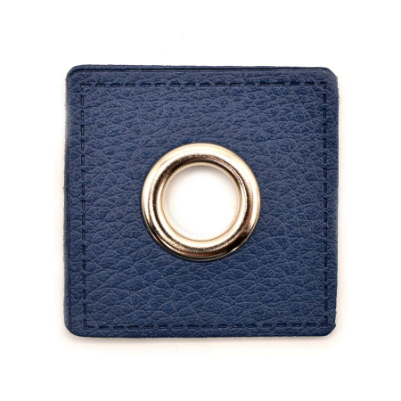 Oeillet simili cuir patch bleu foncé 10mm - Nickelé