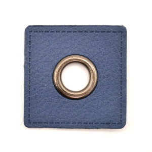 Oeillet simili cuir patch bleu foncé 10mm - Nickelé vieux