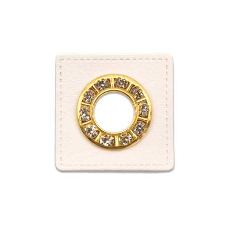 Oeillet simili cuir patch blanc 9mm  - pailleté gold