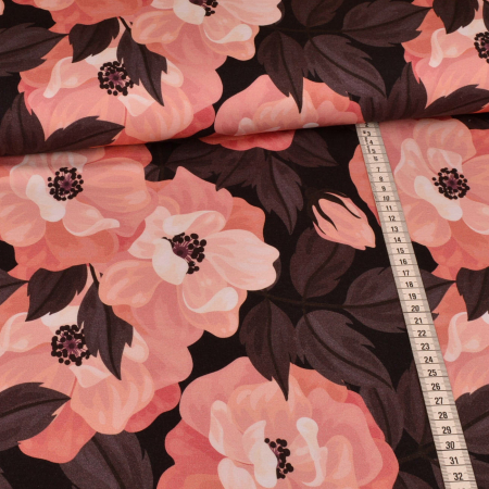Modal sweat French Terry Swafing - jolies fleurs rose noir