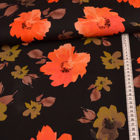 Viscose Bubble Crash - fleurs orange noir