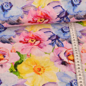 Double gaze coton - Watercolor Flowerpower - multicolore