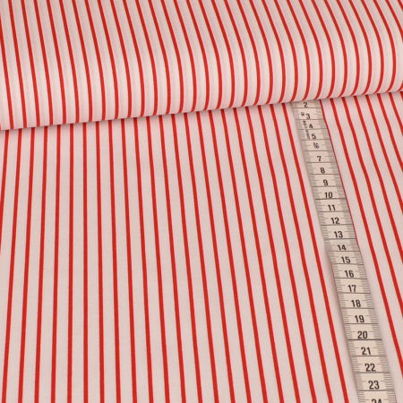 Tissu coton - rayures rouge sur blanc