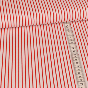 Tissu coton - rayures rouge sur blanc