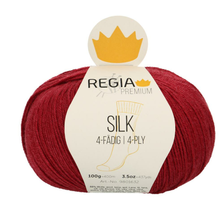 REGIA Laine à chaussettes Premium Silk 4 fils, 00080 Rose Red 100g