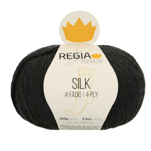 REGIA Laine à chaussettes Premium Silk 4 fils, 00099 noir 100g