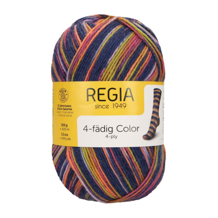 REGIA Laine à chaussettes Color 4 fils, 02353 Blue-Lime 100g