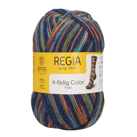 REGIA Laine à chaussettes Color 4 fils, 02355 Blue-Turquoise 100g