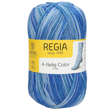 REGIA Laine à chaussettes Color 4 fils, 02476 Cool Water 100g