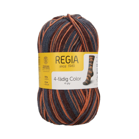 REGIA Laine à chaussettes Color 4 fils, 02593 Orange-Brown 100g