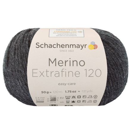 Schachenmayr laine mérnios Extrafine 120, 00198 anthracite Mel 50g
