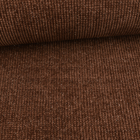 Tissu tricot chenille avec fil pailleté marron foncé