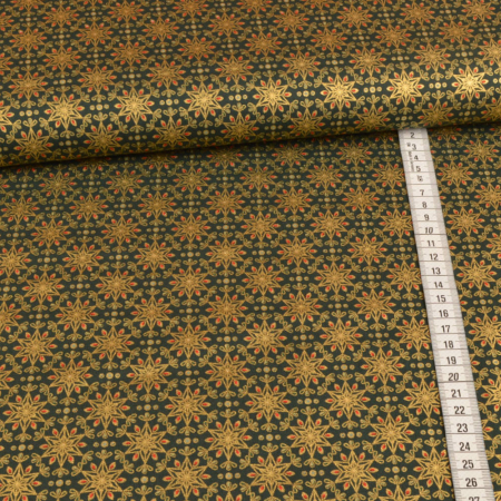 Tissu coton imprimé métallisé - étoiles de Noël - vert foncé