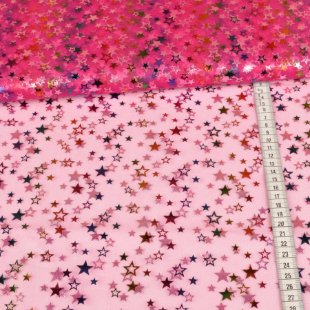 Tissu tulle extensible Swafing - Rainbow Stars sur pink