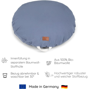Liou coussin de sol rond en coton avec garnissage de haute qualité coloris uni bleu