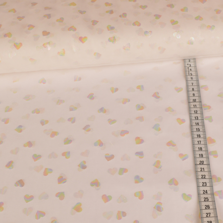 Feuille de tissu tulle imprimé - Coeurs arc-en-ciel sur blanc