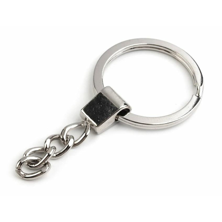 Porte-clés avec chaîne - Ø 30 mm nickelé