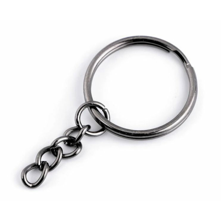 Porte-clés avec chaîne - Ø 25 mm nickelé noir