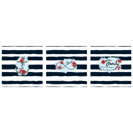 Tissu déco panneau sac Maritim Family sur bleu marine blanc - Collection exclusive Glitzerpüppi
