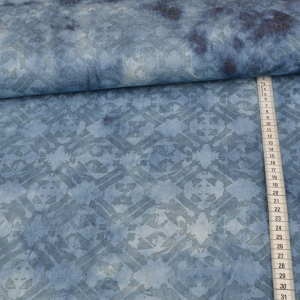 Tissu jeans - motif batik bleu