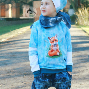 Sweat French Terry panneau - cute fox look denim - Collection exclusive Glitzerpüppi