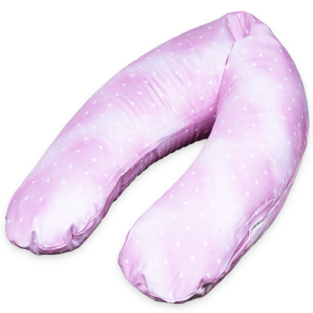 Coussin d’allaitement XXL Premium en 100% coton bio housse amovible – Cœurs sur rose | 185 cm de long