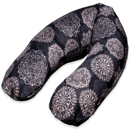 Coussin d’allaitement XXL Premium en 100% coton bio housse amovible – Mandalas dorés sur noir | 185 cm de long