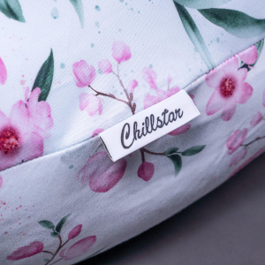 Coussin d’allaitement XXL Premium en 100% coton bio housse amovible – Fleurs de cerisier sur blanc | 185 cm de long