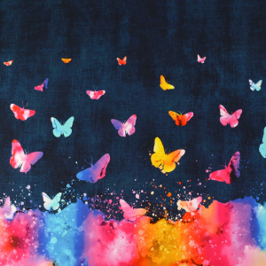 Jersey Magie des papillons éclat des couleurs sur look denim - Collection Glitzerpüppi