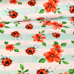 Jersey Lovely Ladybugs and Flowers menthe rayures blanc  - Collection exclusive Glitzerpüppi