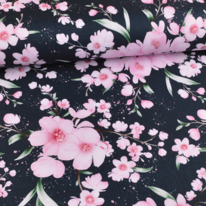 1 morceau de tissu de décoration Cherry Blossom sur Navy - Glitzerpüppi Exclusif Production propre