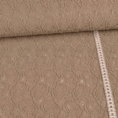 1 morceau restant 0,60m tissu en dentelle élastique - motif Paisley - beige