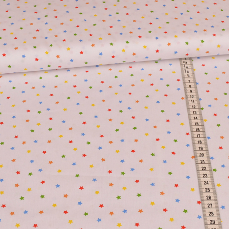 1 morceau de 1,40m de tissu en coton - Étoiles multicolores - Blanc