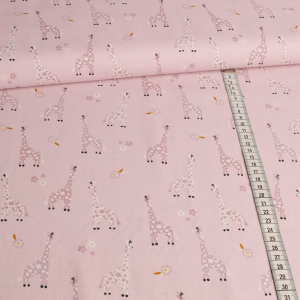 Tissu coton - Girafes vieux rose