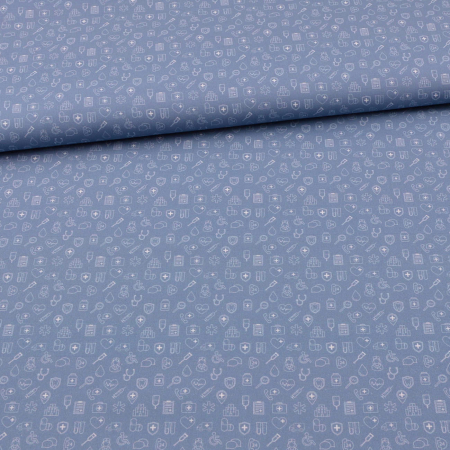 1 morceau restant 0,70m coton tissé Swafing - Petits symboles dhôpital - Bleu