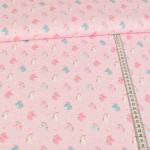 Tissu coton - Licornes et étoiles rose