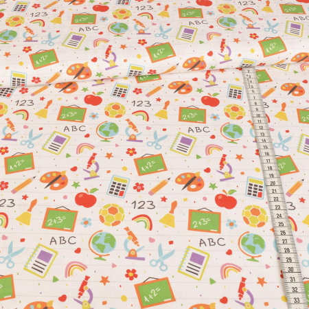Tissu coton Swafing - Tableau noir globe ciseaux ABC amusant pour lécole