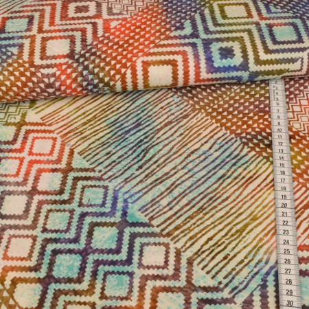 1 morceau de 1,05m de tissu en coton - motif batik unique - multicolore