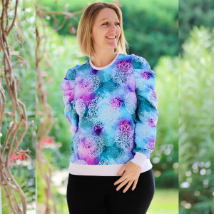 French Terry - Aquarelle Mandala Sarcelle Violet - Glitzerpüppi Exclusif Production Propre