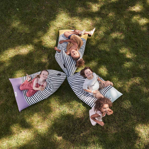 Liou pouf enfant « Zebra » en coton bio doux avec garnissage inclus 110x70x60 cm (Bleu)