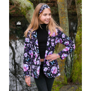 French Terry - Fleurs et Papillons noir -...