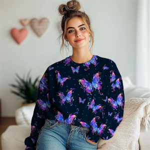 Jersey Colorful Butterflies bleu marine - Collection...