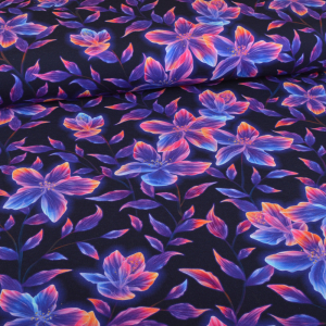 Lot de tissus Jersey Glowing Flowers bleu marine -...