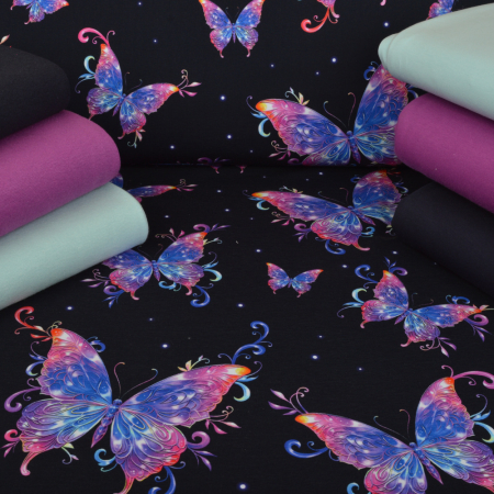 Lot de tissus Jersey Colorful Butterflies bleu marine - Collection exclusive Glitzerpüppi