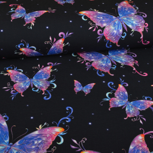 Lot de tissus Jersey Colorful Butterflies bleu marine -...