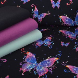 Lot de tissus Jersey Colorful Butterflies bleu marine - Collection exclusive Glitzerpüppi