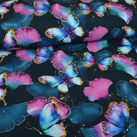 Jersey Ginkgo Butterflies bleu marine - Collection exclusive Glitzerpüppi